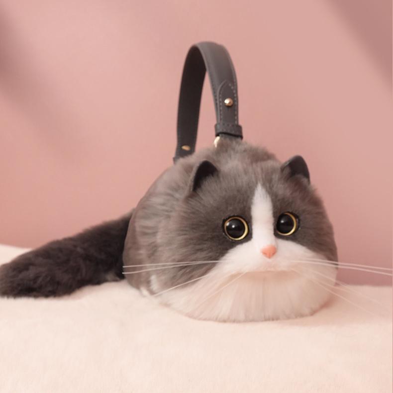 Realistic Cat-Shaped Puffy Handbag - Fun & Stylish Pet Accessory