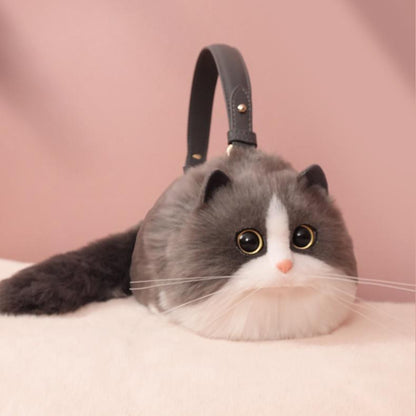 Realistic Cat-Shaped Puffy Handbag - Fun & Stylish Pet Accessory