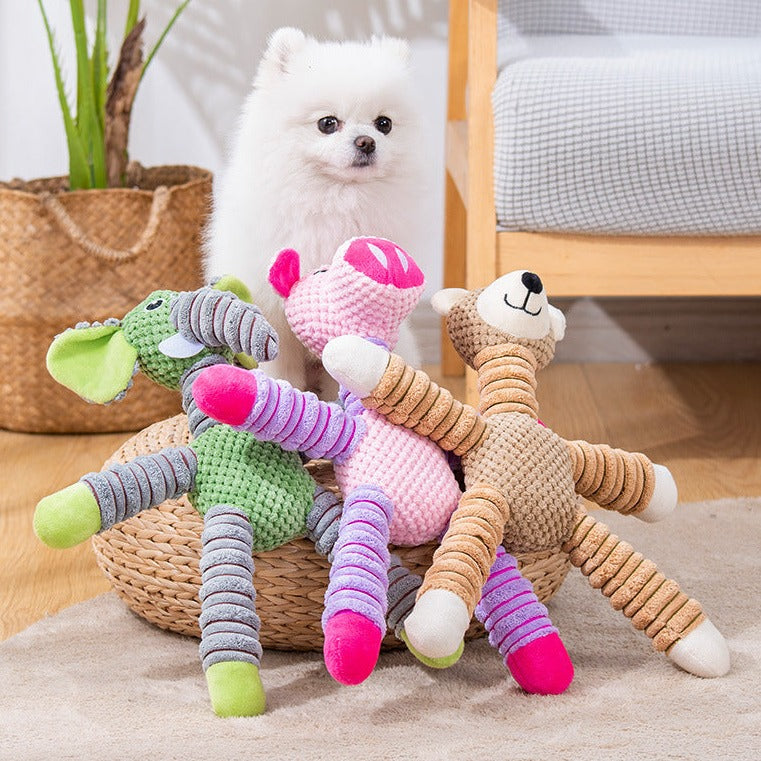 Durable Squeaky Dog Toys: Corduroy Elephant, Bear & Pig