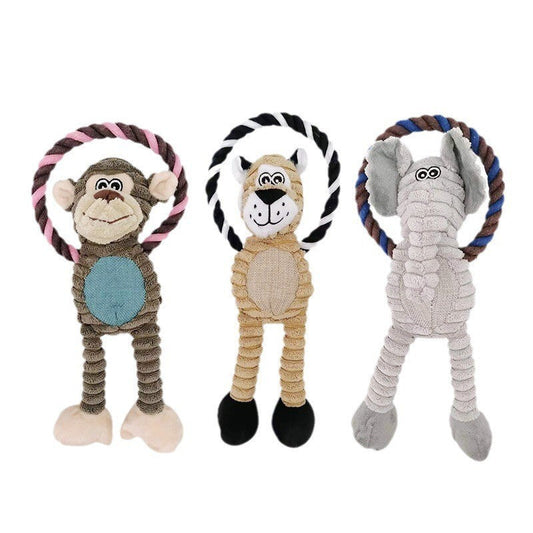 Durable Plush Squeaky Dog Toy - Interactive Rope Ring