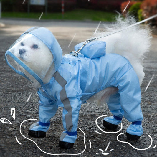 Durable Full-Cover Dog Raincoat with Convenient Pull