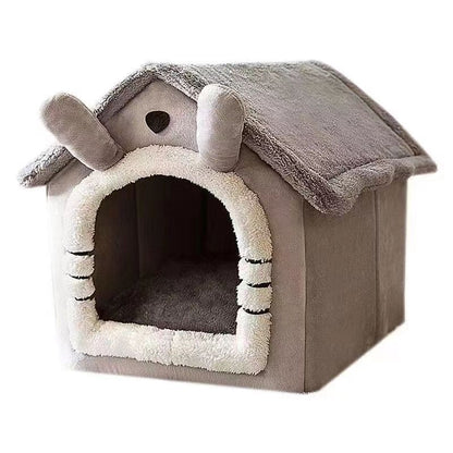 Cozy Gray Cat House Bed - Warm & Comfortable Retreat