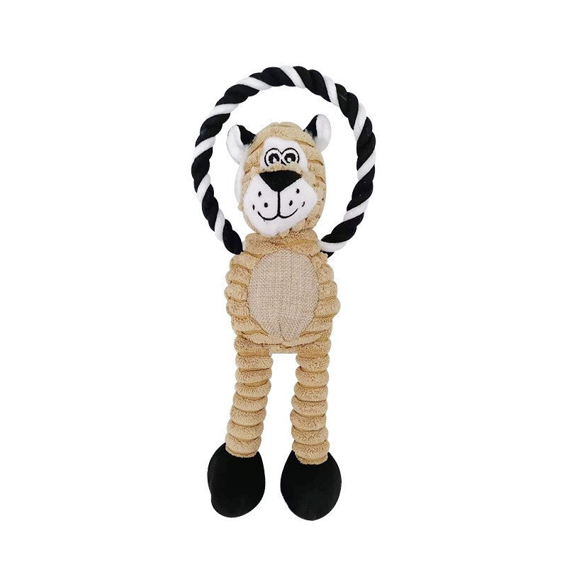 Durable Plush Squeaky Dog Toy - Interactive Rope Ring