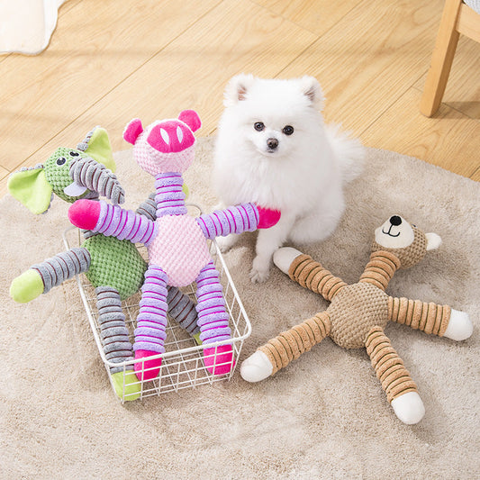 Durable Squeaky Dog Toys: Corduroy Elephant, Bear & Pig