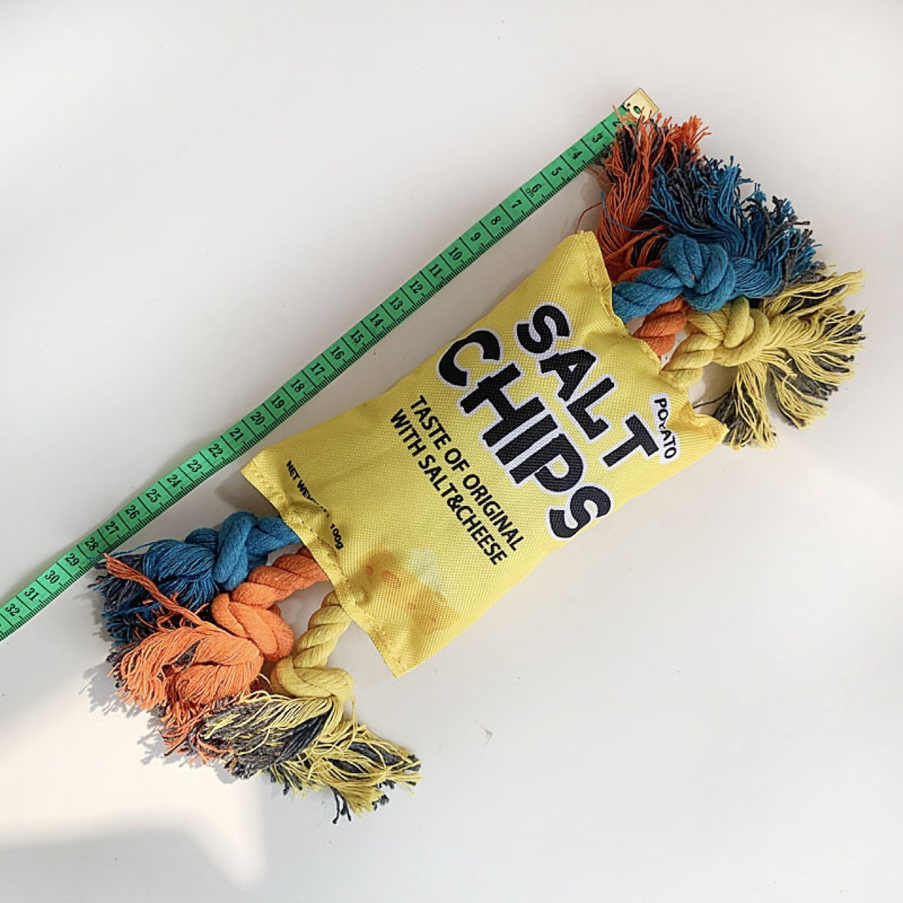 Durable Rope Tug Dog Toy - Fun Squeaky Chips Design