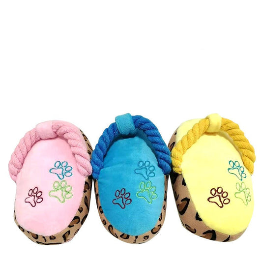 Interactive Dog Toy Plush Slippers - Fun Squeaky Design