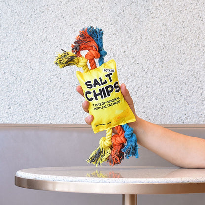 Durable Rope Tug Dog Toy - Fun Squeaky Chips Design