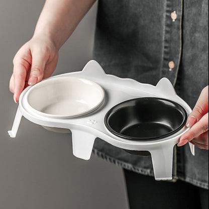 Durable Double Ceramic Cat Bowl for Stylish Feeding