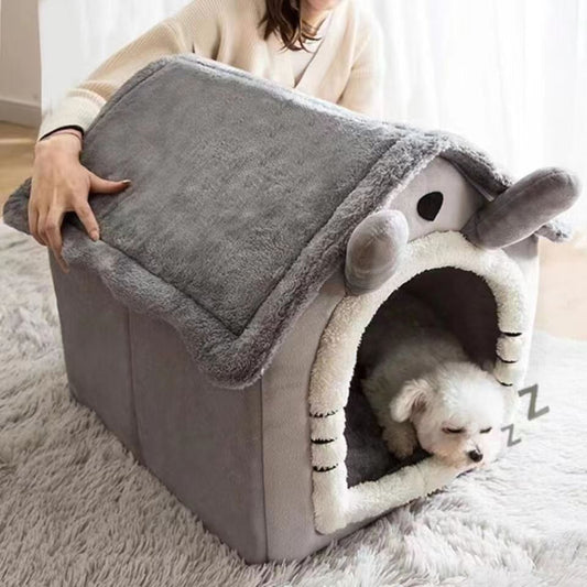 Cozy Gray Cat House Bed - Warm & Comfortable Retreat