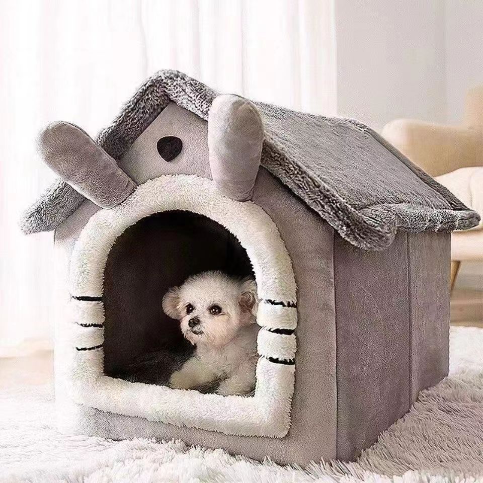 Cozy Gray Cat House Bed - Warm & Comfortable Retreat