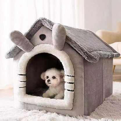 Cozy Gray Cat House Bed - Warm & Comfortable Retreat