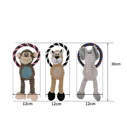 Durable Plush Squeaky Dog Toy - Interactive Rope Ring