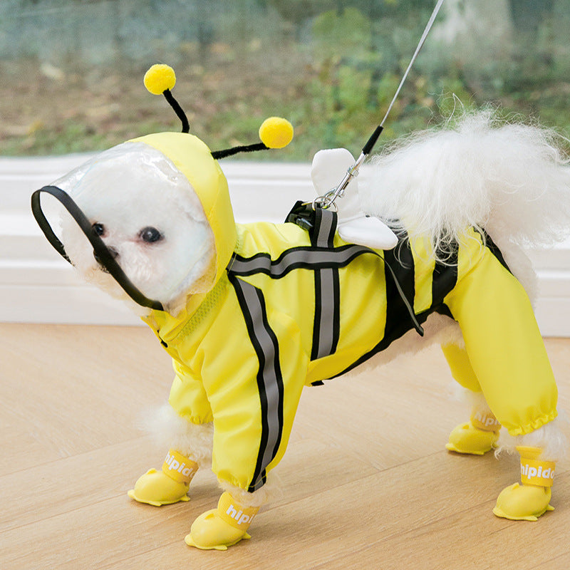 Cute Yellow Bee Dog Raincoat - Waterproof & Adorable Pet Accessory
