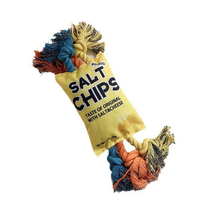 Durable Rope Tug Dog Toy - Fun Squeaky Chips Design