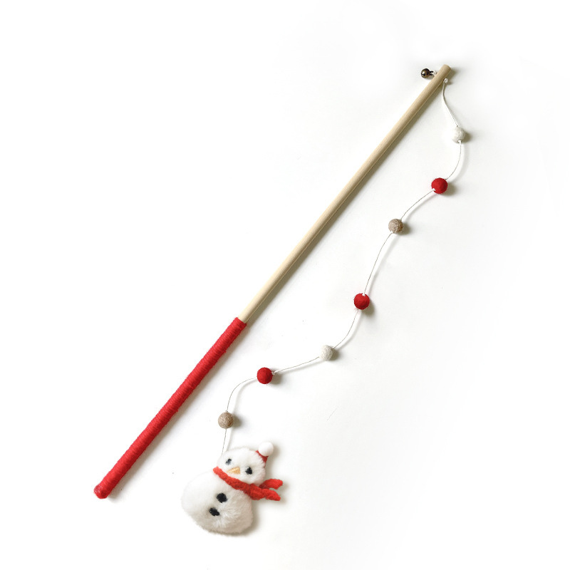 Interactive Christmas Cat Toy: Snowman Feather Wand