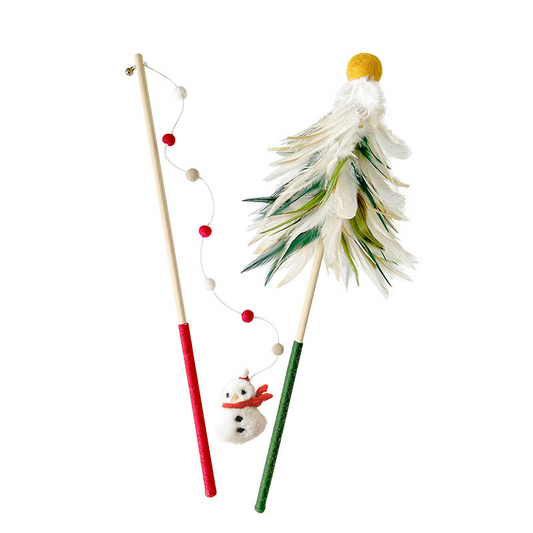 Interactive Christmas Cat Toy: Snowman Feather Wand
