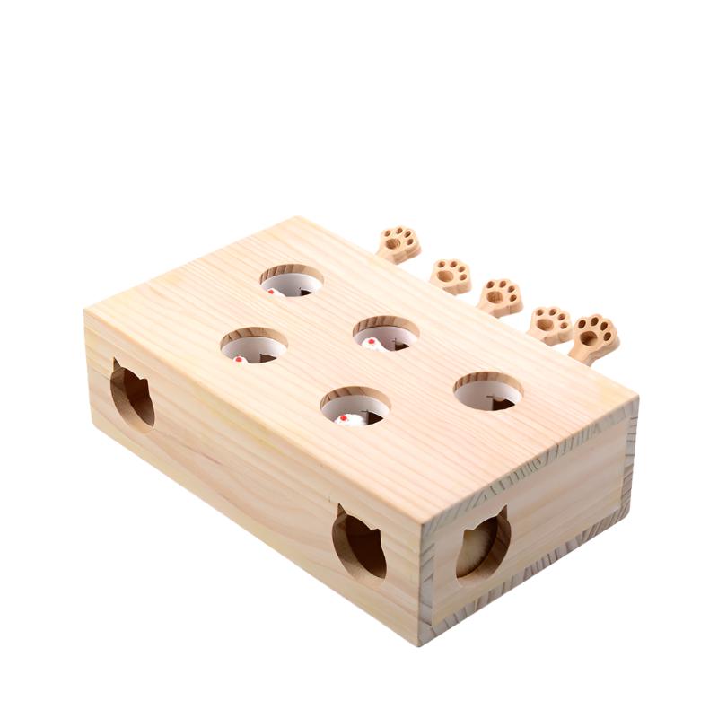 Interactive Wooden Rectangle Cat Toy for Engaging Play