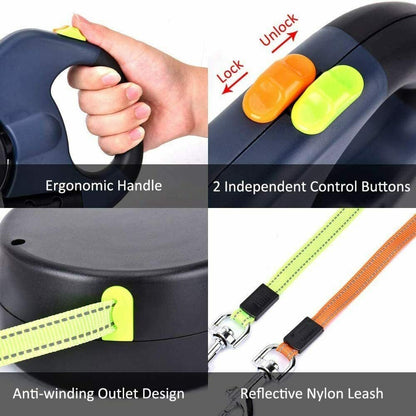 Durable Retractable Dual Dog Leash for Easy Walks